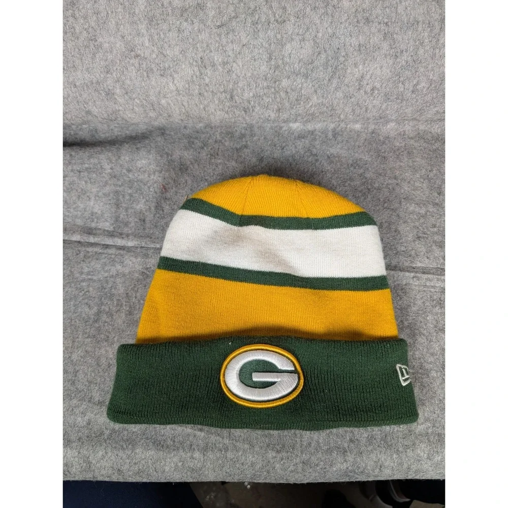 New Era Green Bay Packers NFL Cuffed Knit Beanie Hat Green Gold Fleece‎ Lined